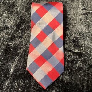 Men’s Nautica Red and Blue Checked Neck Tie 100% Silk